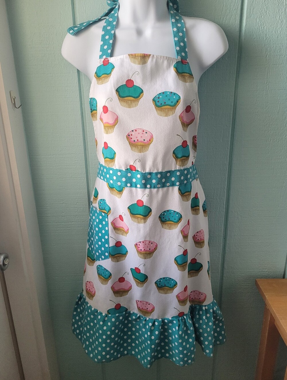 Gourmet Club Apron - Cupcakes Polka Dot with Ruffles and Cherries